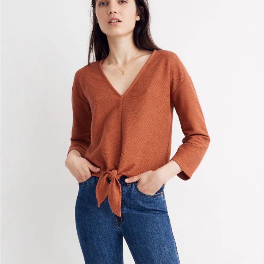Madewell Texture & Thread Long-Sleeve Tie-Front Top